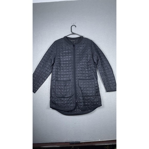 Athleta Jacket Womens Small Petite Black Quilted Longline Zip Patch Pockets Coat - Picture 1 of 8